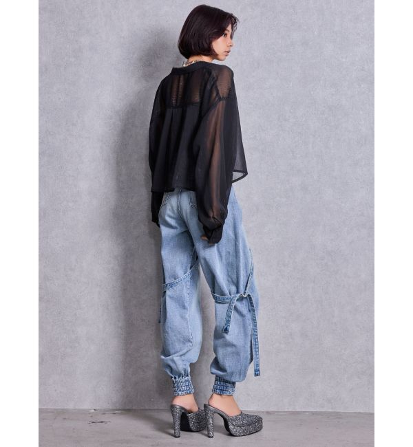 GYDA「ハイウエストGYDA chainデザインジョガーデニムパンツ」|デニム|