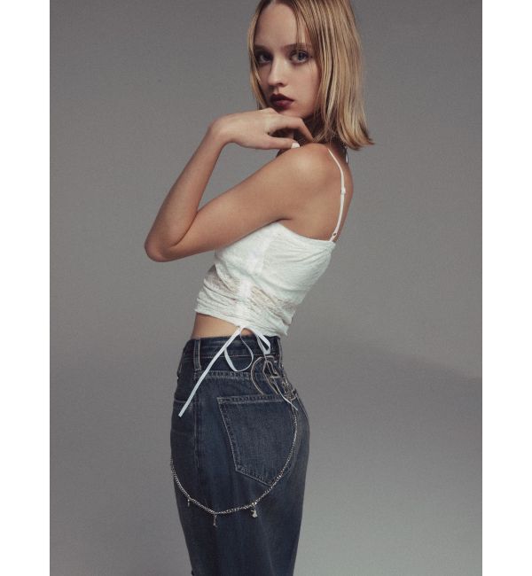 GYDA「ハイウエストGYDA chainデザインジョガーデニムパンツ」|デニム|