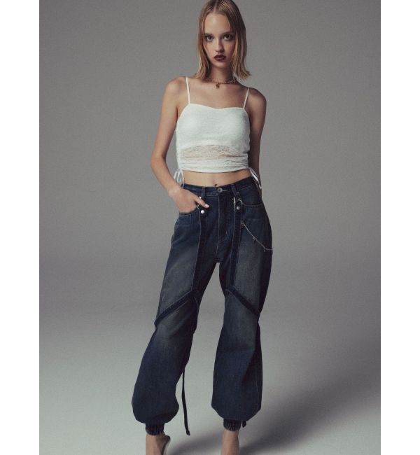 GYDA「ハイウエストGYDA chainデザインジョガーデニムパンツ」|デニム|