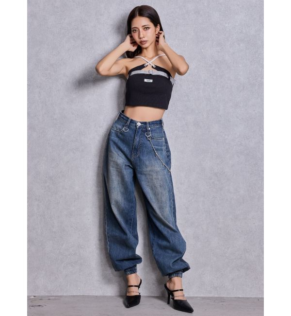 GYDA「ハイウエストGYDA chainデザインジョガーデニムパンツ」|デニム|