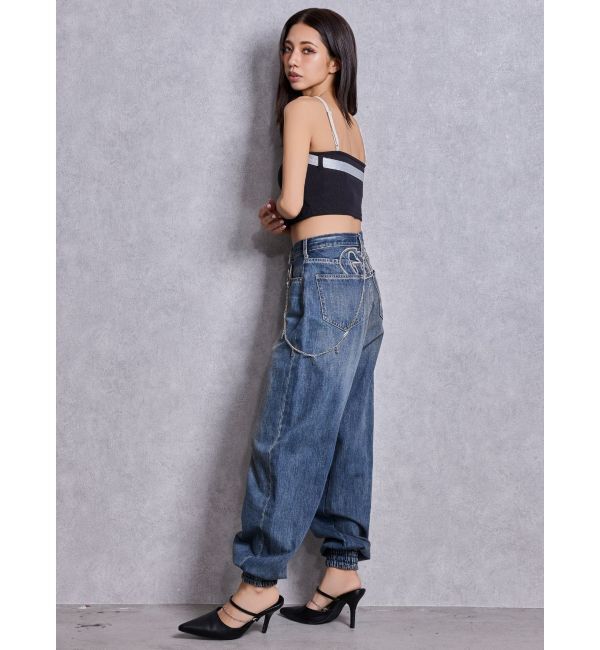 GYDA「ハイウエストGYDA chainデザインジョガーデニムパンツ」|デニム|