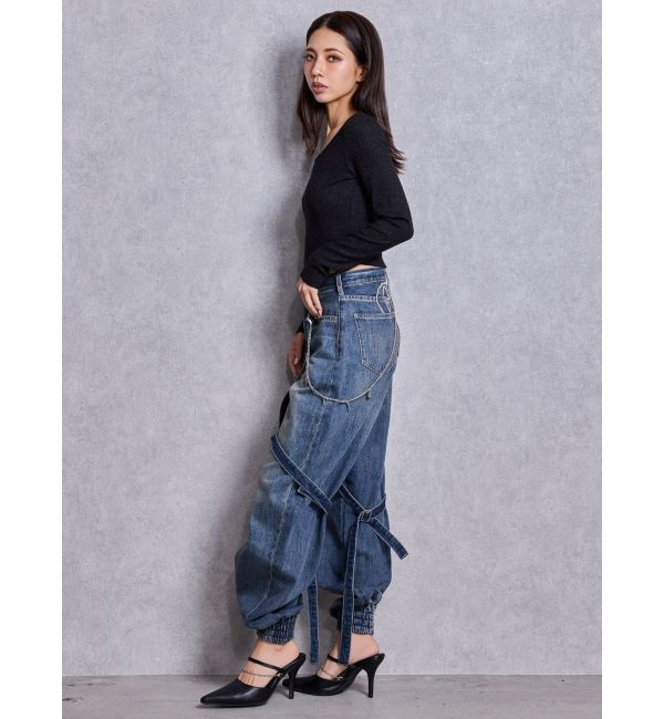 GYDA「ハイウエストGYDA chainデザインジョガーデニムパンツ」|デニム|