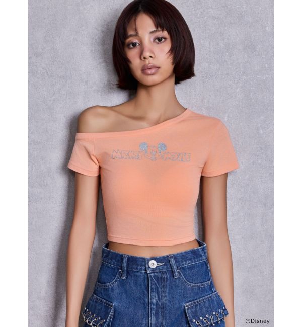 GYDA「GYDA/Disney/ラメプリントワンショルダーTシャツ」|Tシャツ・カットソー|オレンジ
