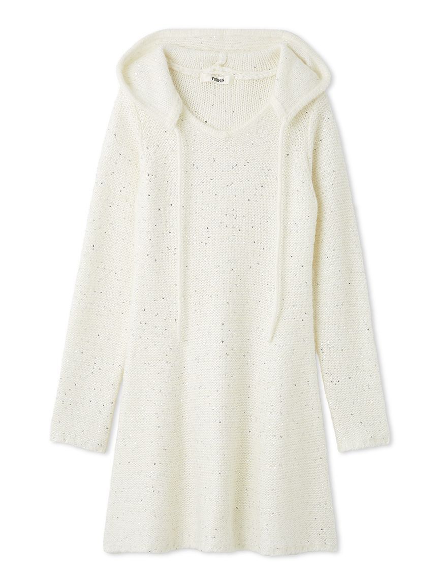 FURFUR「スパンコールニットフードワンピース」|ワンピース|WHT