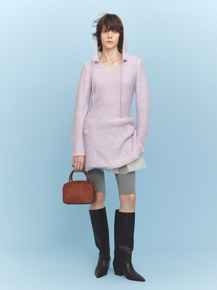 FURFUR「スパンコールニットフードワンピース」|ワンピース|