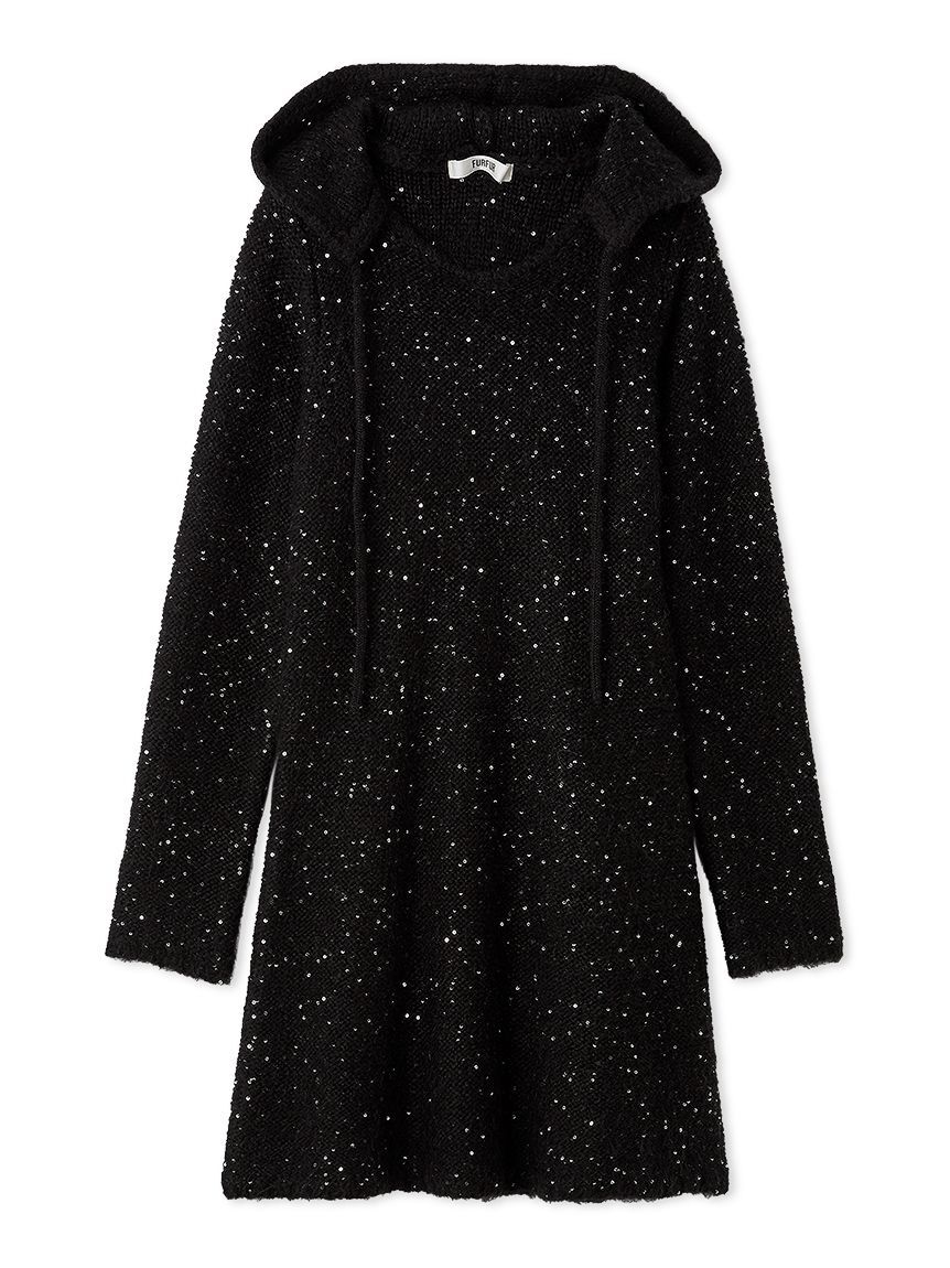 FURFUR「スパンコールニットフードワンピース」|ワンピース|BLK