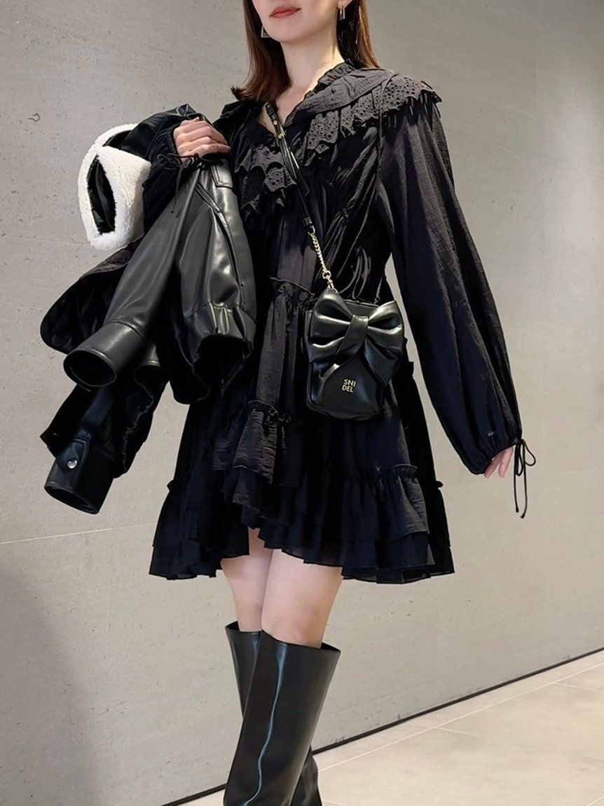 SNIDEL「コットンレースBOHOチュニック」|チュニック|BLK