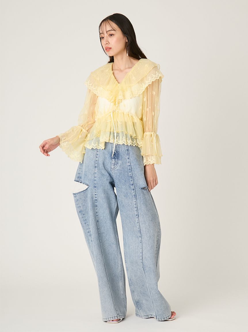 FRAY I.D「ラッフルデザインチュールエンブロイダリーブラウス」|シャツ・ブラウス|