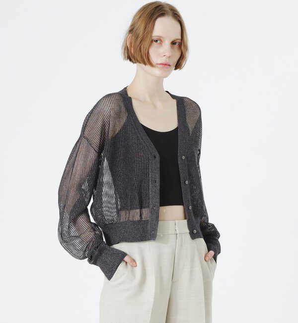  「メッシュニットカーディガン」|ニット・セーター|チャコールグレー