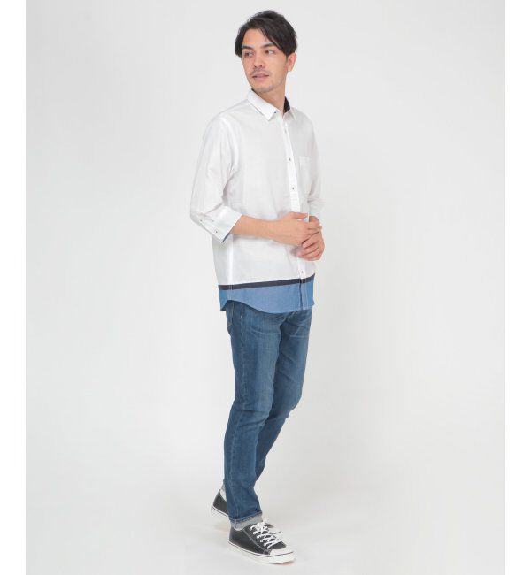 ikka「7分オックス裾切り替えシャツ」|シャツ・ブラウス|