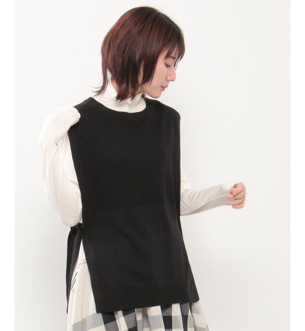 ikka「サイドリボンニットベスト」|ニット・セーター|ブラック