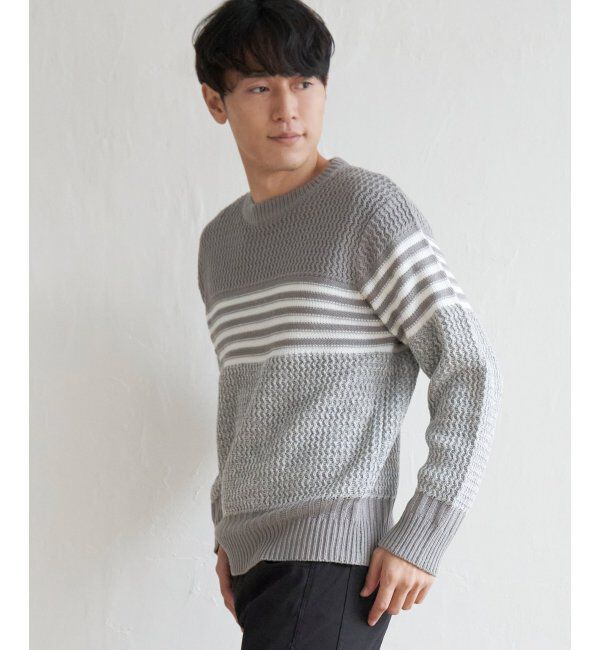 ikka「編地MIXパネルボーダーニット」|プルオーバー|