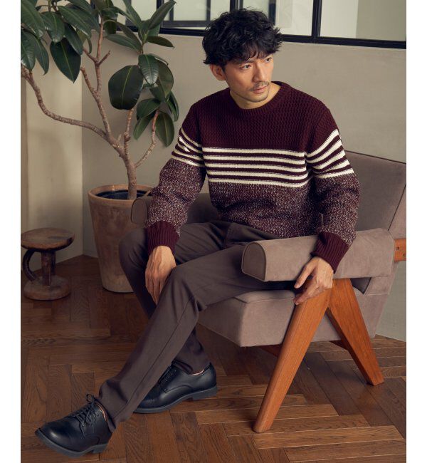 ikka「編地MIXパネルボーダーニット」|プルオーバー|