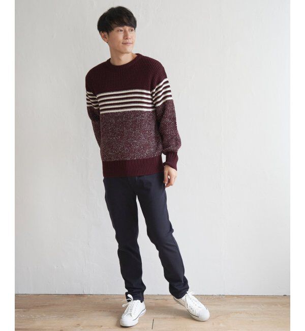 ikka「編地MIXパネルボーダーニット」|プルオーバー|