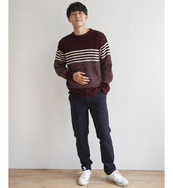 ikka「編地MIXパネルボーダーニット」|プルオーバー|