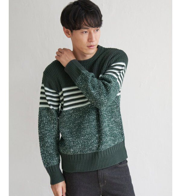 ikka「編地MIXパネルボーダーニット」|プルオーバー|