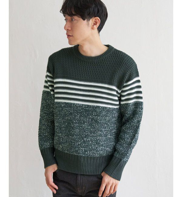 ikka「編地MIXパネルボーダーニット」|プルオーバー|