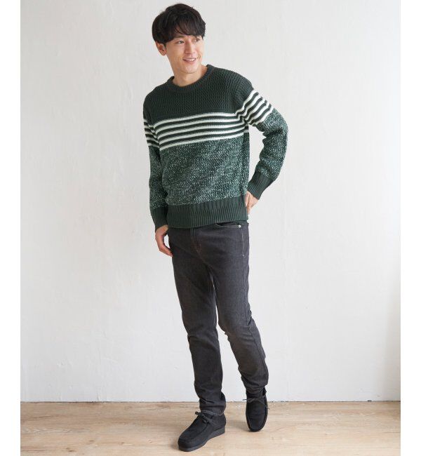 ikka「編地MIXパネルボーダーニット」|プルオーバー|