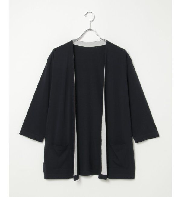 ikka「7分バイカラーボタンレスカーディガン」|カーディガン|