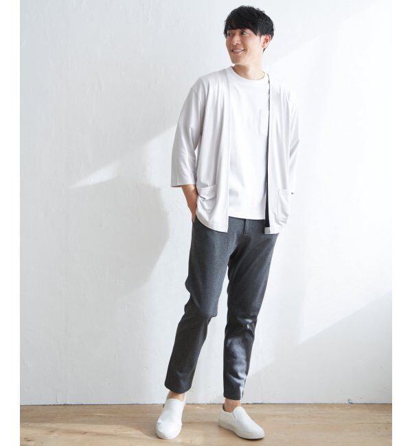 ikka「7分バイカラーボタンレスカーディガン」|カーディガン|