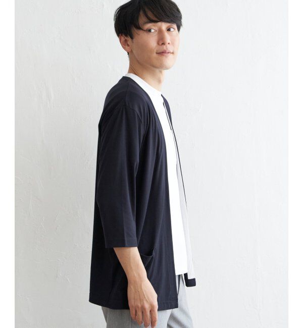 ikka「7分バイカラーボタンレスカーディガン」|カーディガン|