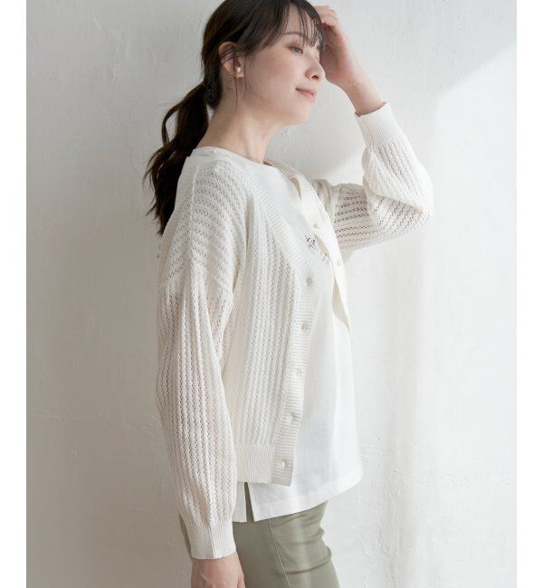 ikka「透かし編みVネックカーディガン」|その他|
