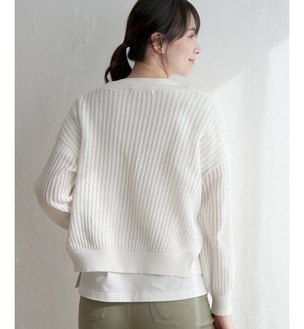 ikka「透かし編みVネックカーディガン」|その他|