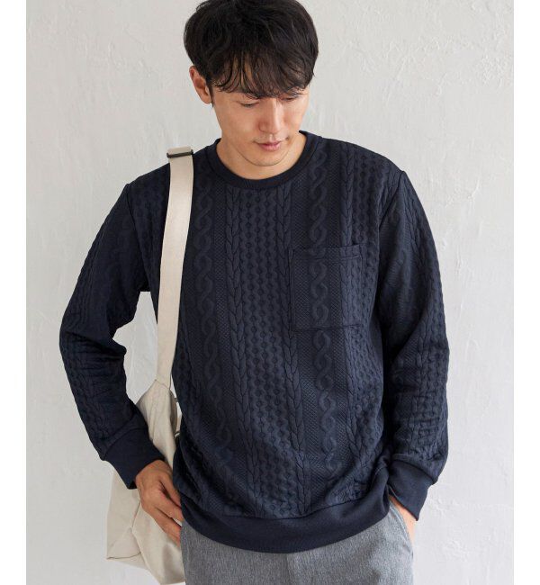 ikka「フクレジャカードクルーネックプルオーバー」|パーカー|ネイビーブルー