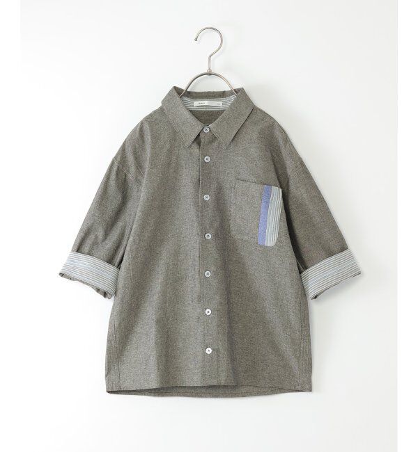 ikka kids「【親子コーデ】リネンライク7分袖2WAYシャツ（110~160cm）」|シャツ・ブラウス|ミディアムグレー