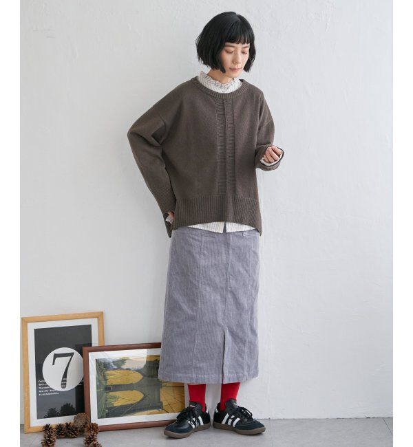 Lbc with Life「ミニブークレサイドスリットニット」|カーディガン|