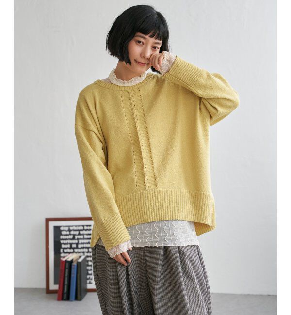 Lbc with Life「ミニブークレサイドスリットニット」|カーディガン|