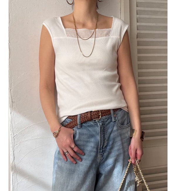 Lbc with Life「スクエアネックシアーレイヤードタンクトップ」|キャミソール|ホワイト