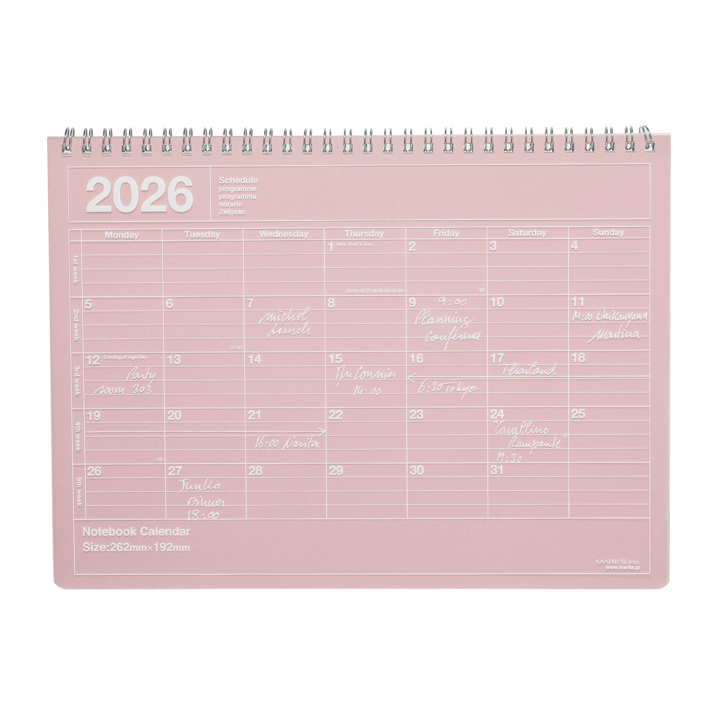  「2026 スケジュール帳 2026年1月始まり 月間ブロック B5変型 ノートブックカレンダー・M」|ステーショナリー|ピンク