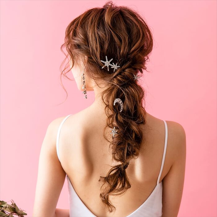 BACKYARD FAMILY「ブライダル ヘアアクセサリー 通販 ヘアピン 6本セット 星 大きめ スターモチーフ 月モチーフ」|その他|