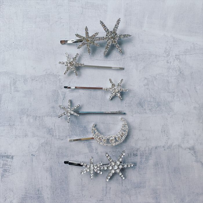BACKYARD FAMILY「ブライダル ヘアアクセサリー 通販 ヘアピン 6本セット 星 大きめ スターモチーフ 月モチーフ」|その他|