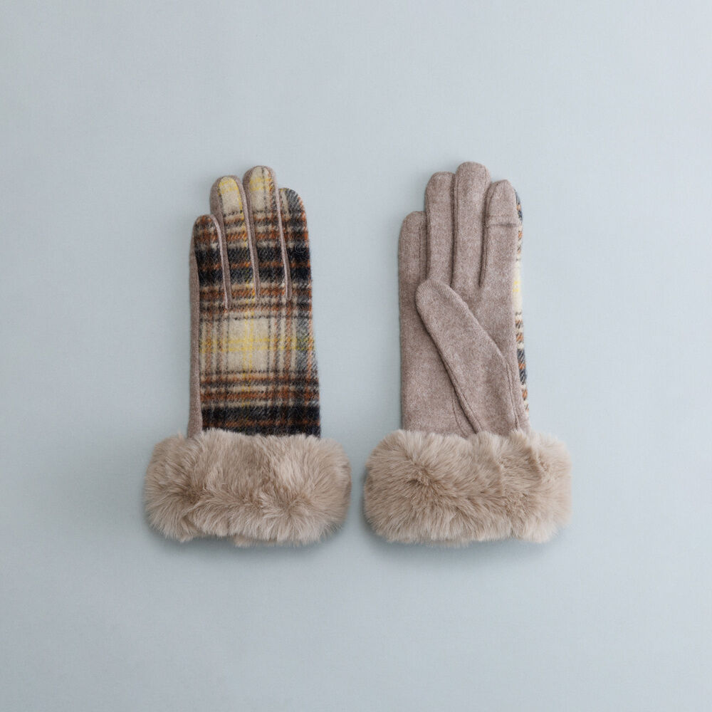 BACKYARD FAMILY「クロダ 手袋 レディース 通販 グローブ 手ぶくろ 暖かい かわいい タータンチェック 通勤 通学」|手袋|ベージュ1