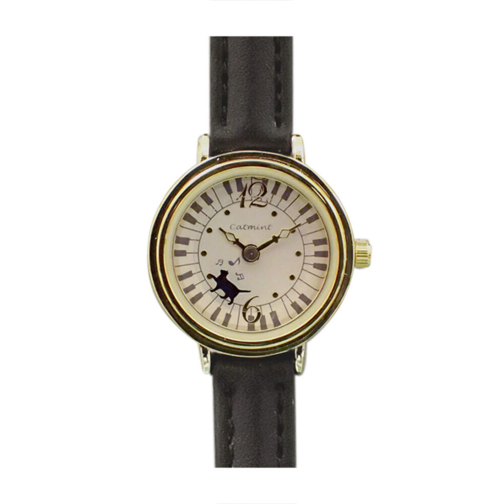 BACKYARD FAMILY「腕時計 レディース 通販 日本製 ウォッチ ネコの秒針 動く猫 ローリング猫 革ベルト」|腕時計|ブラック1