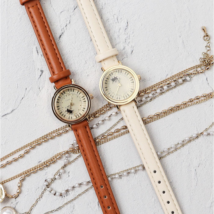 BACKYARD FAMILY「腕時計 レディース 通販 日本製 ウォッチ ネコの秒針 動く猫 ローリング猫 革ベルト」|腕時計|