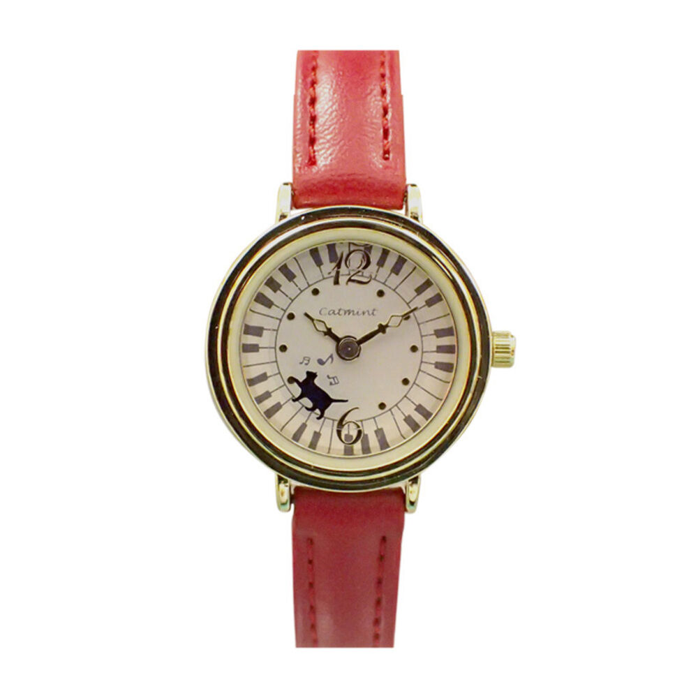 BACKYARD FAMILY「腕時計 レディース 通販 日本製 ウォッチ ネコの秒針 動く猫 ローリング猫 革ベルト」|腕時計|レッド1