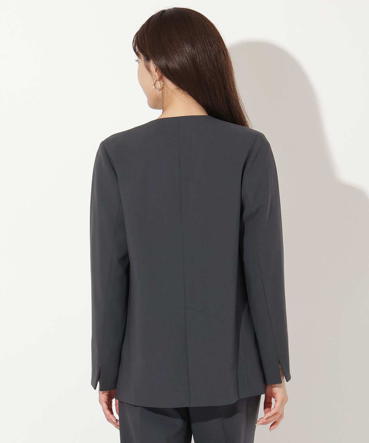 アンドクチュール「ノーカラーダブルジャケット」|ノーカラージャケット|