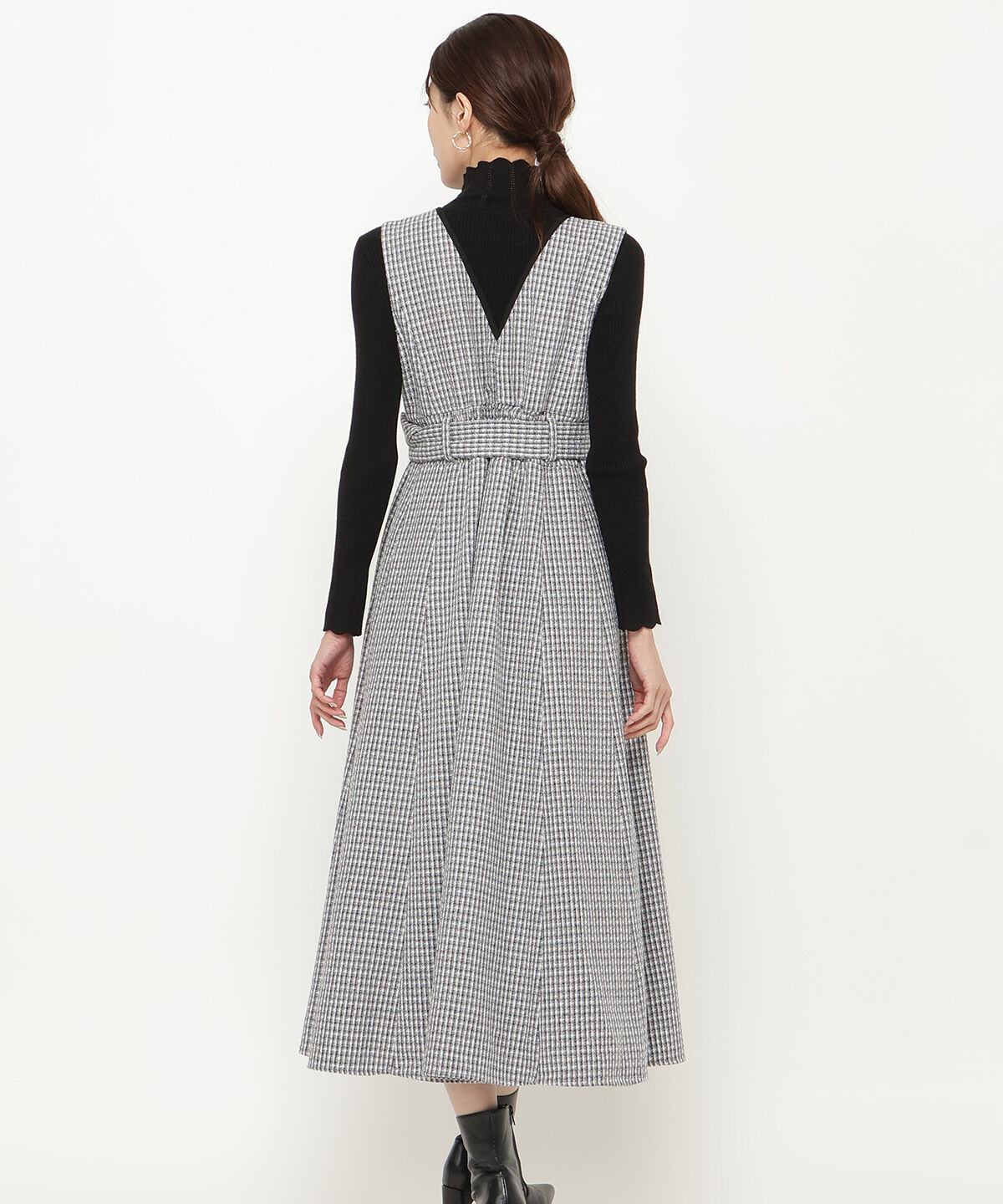 アンドクチュール「ラメツイードVネックジャンスカ」|ジャンパースカート|