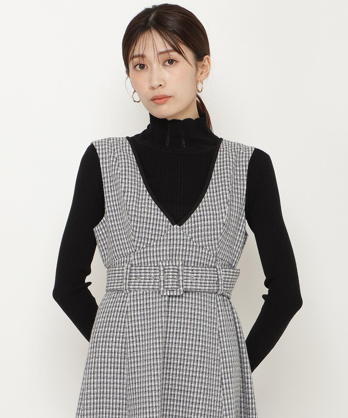 アンドクチュール「ラメツイードVネックジャンスカ」|ジャンパースカート|