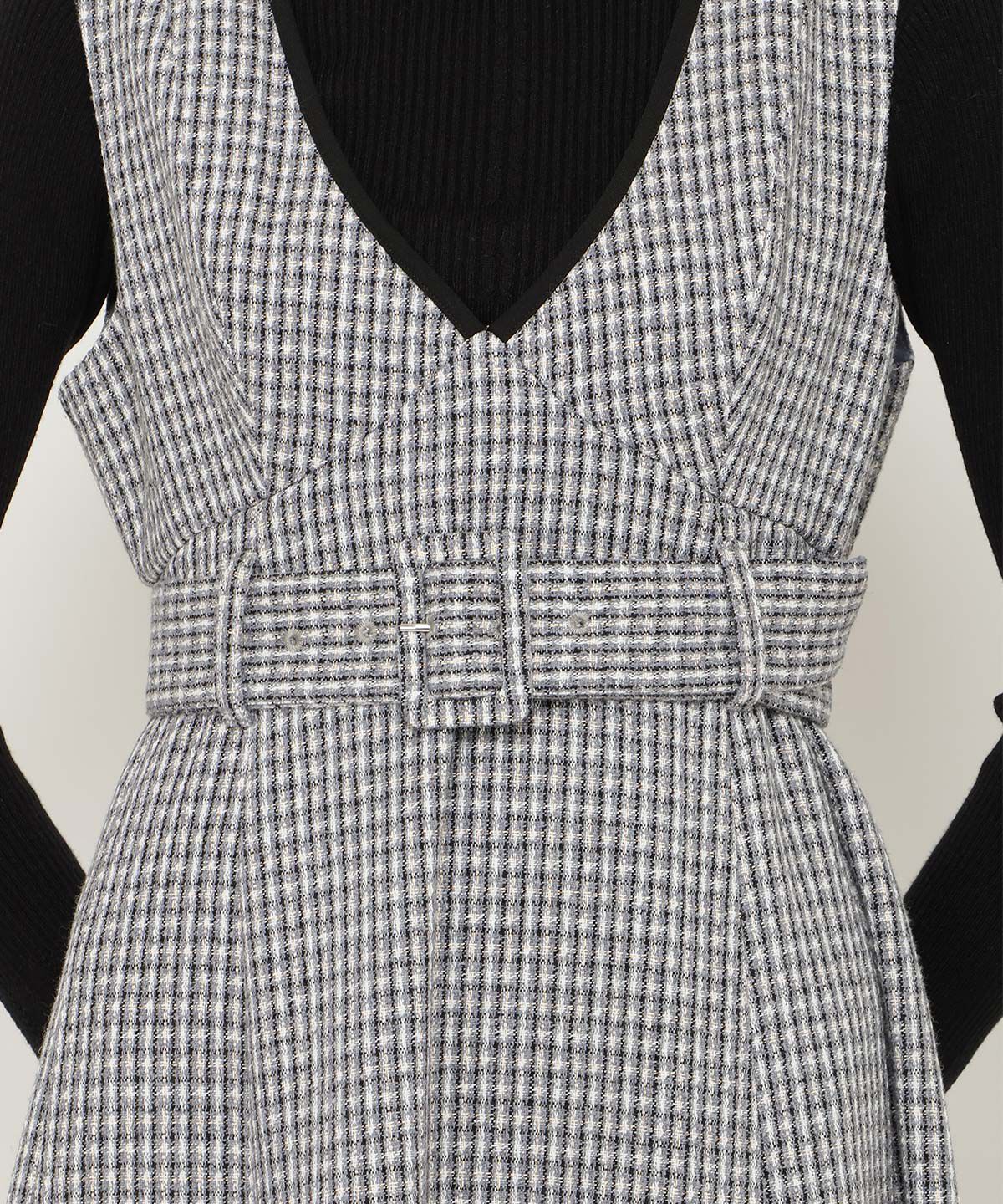 アンドクチュール「ラメツイードVネックジャンスカ」|ジャンパースカート|