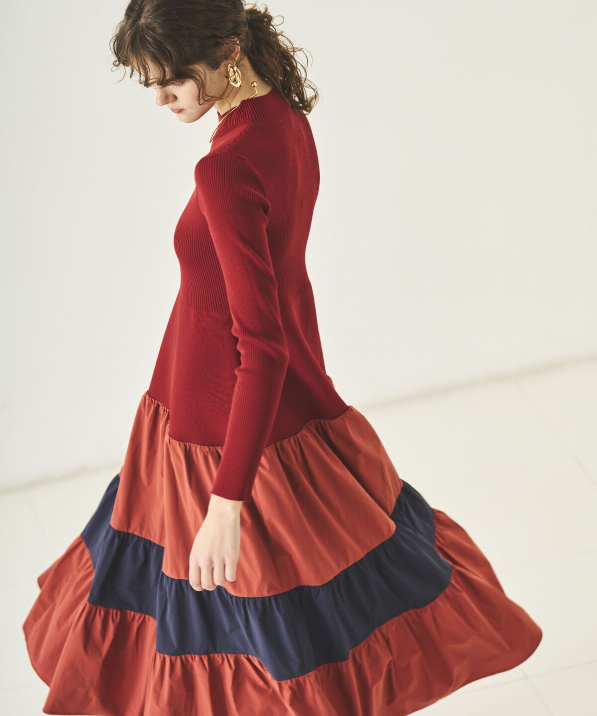 アンドクチュール「布帛ティアードドッキングワンピース」|ワンピース|