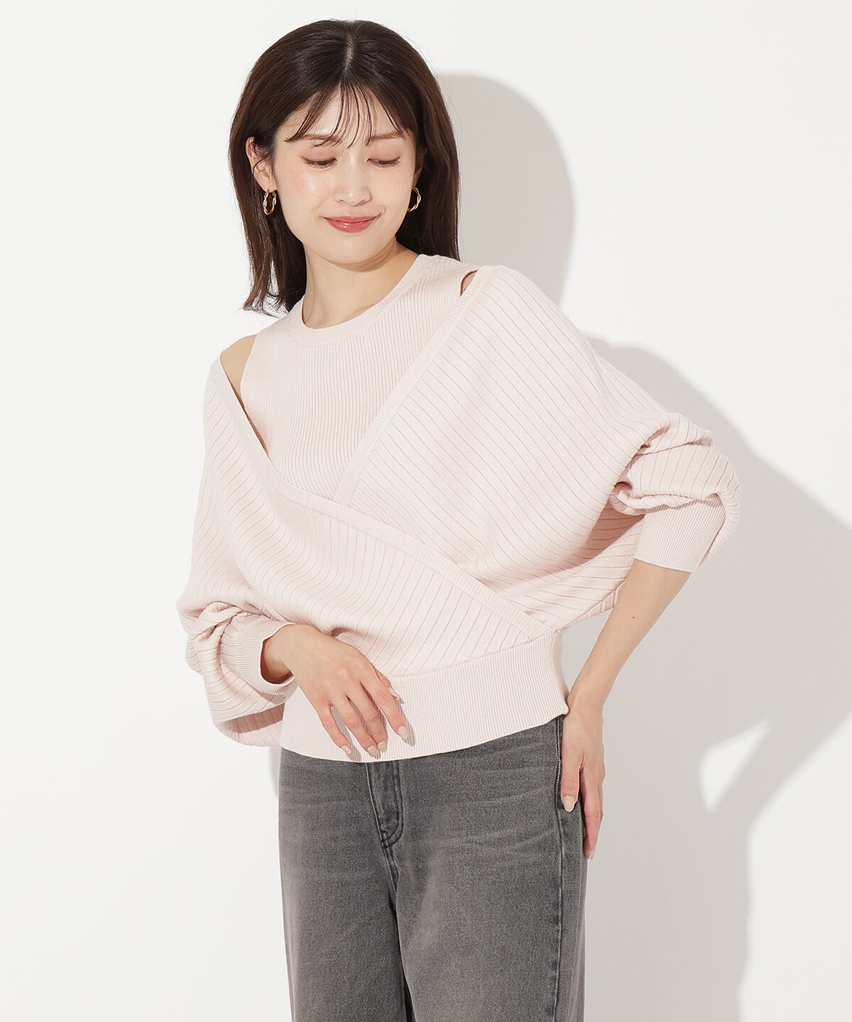 アンドクチュール「ManyWayレイヤードニットプルオーバー」|ニット・セーター|ピンク