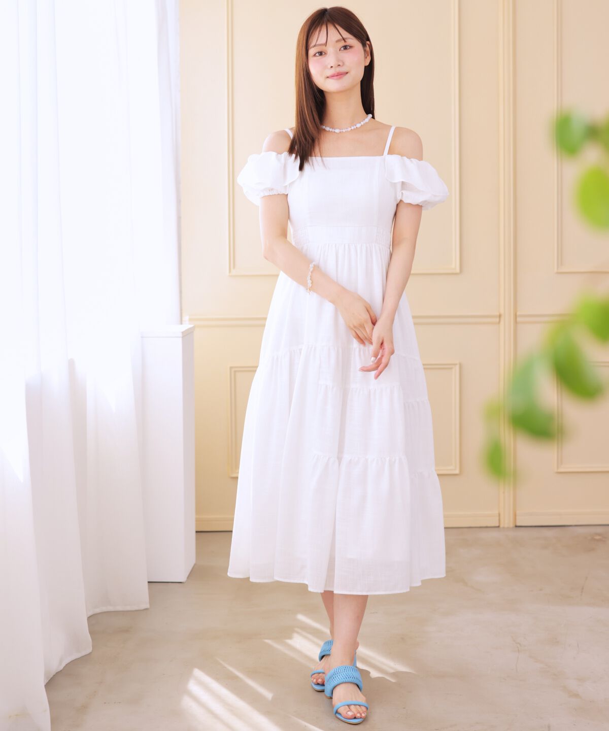 アンドクチュール「バックレースアップオフショルティアードワンピース」|ワンピース|