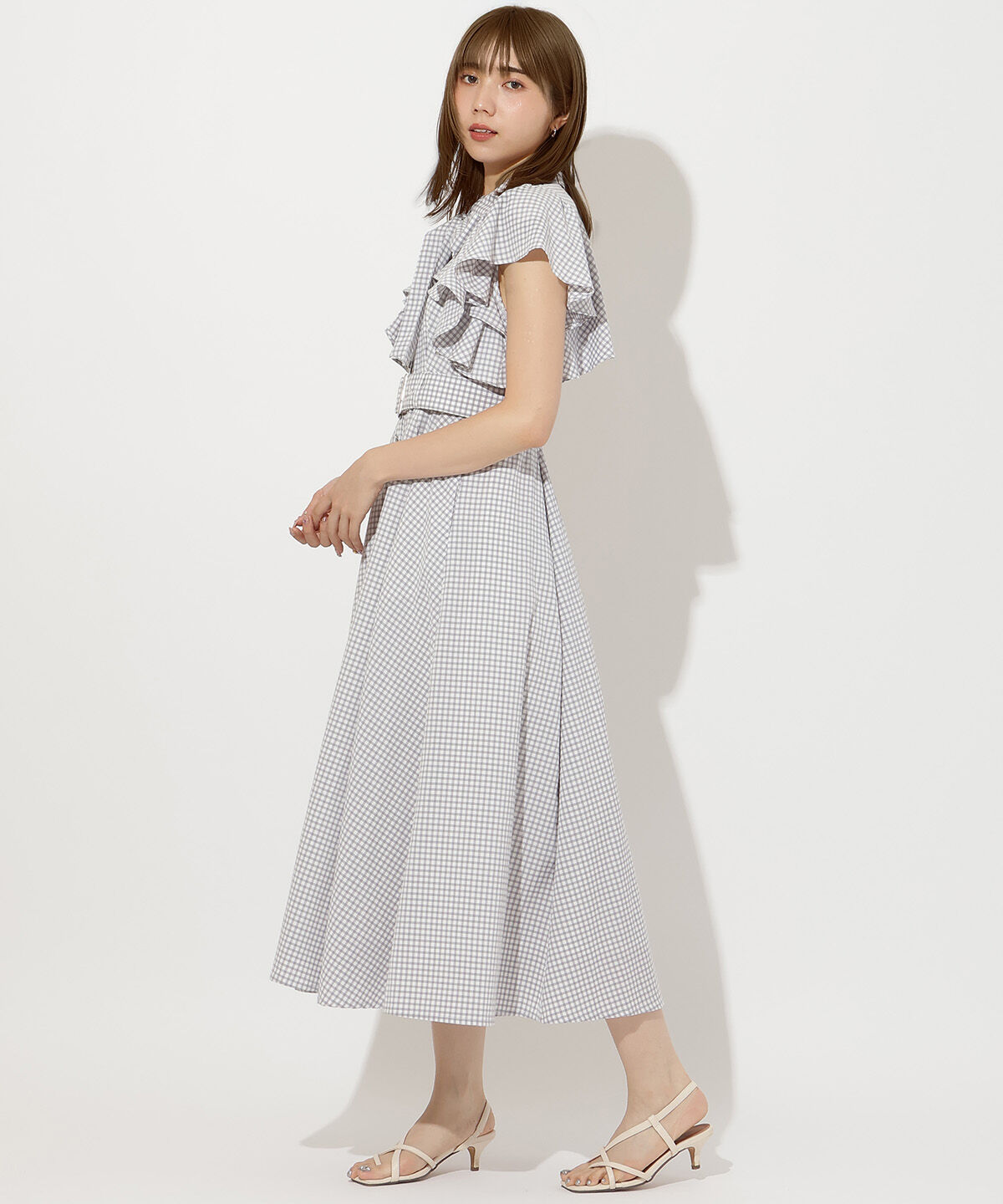アンドクチュール「袖フリルチェックシャツワンピース」|ワンピース|