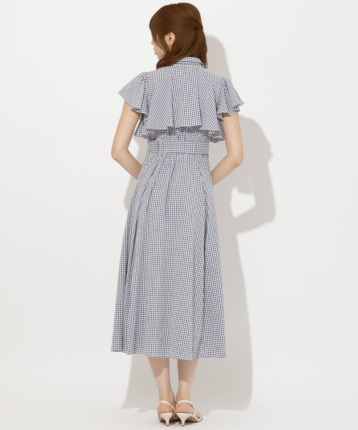 アンドクチュール「袖フリルチェックシャツワンピース」|ワンピース|