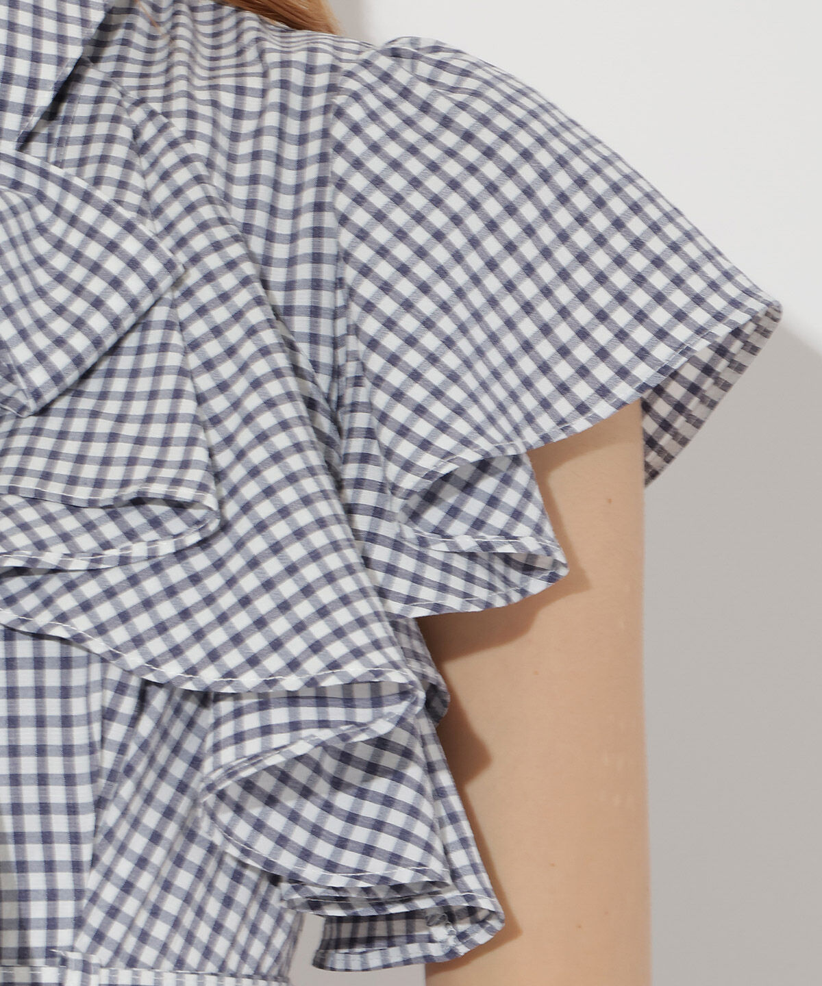 アンドクチュール「袖フリルチェックシャツワンピース」|ワンピース|