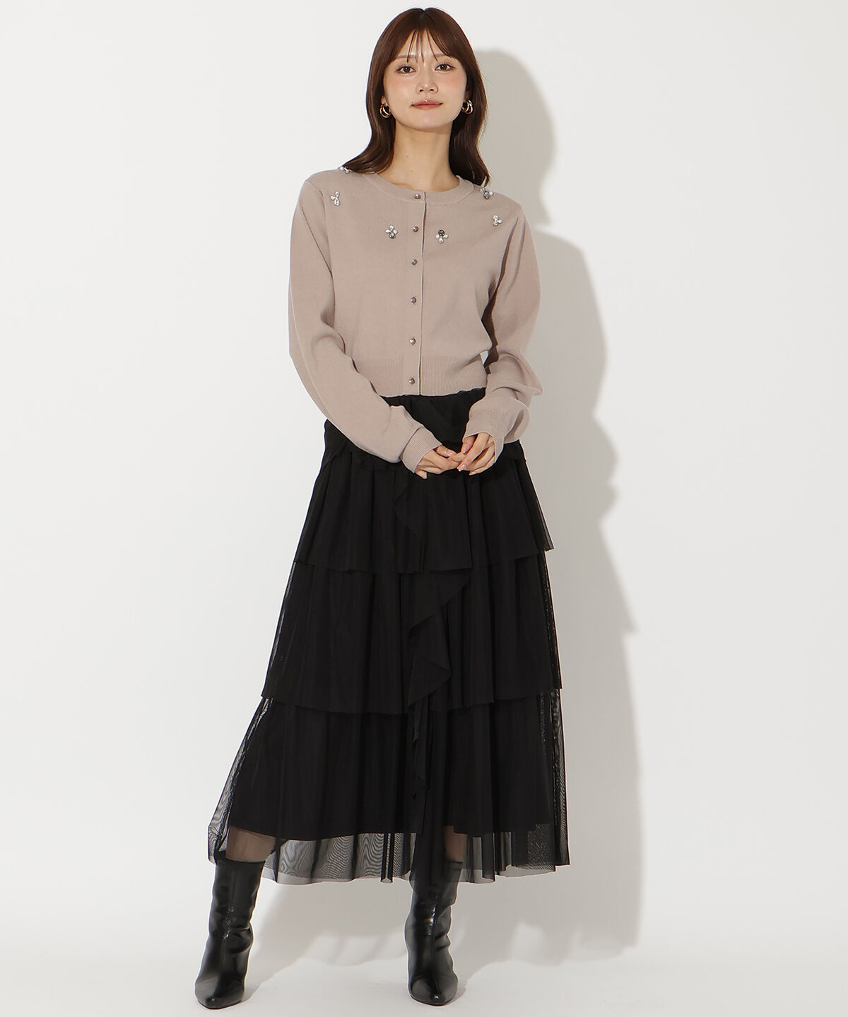 アンドクチュール「ビジュー&times;パールニットカーディガン」|カーディガン|